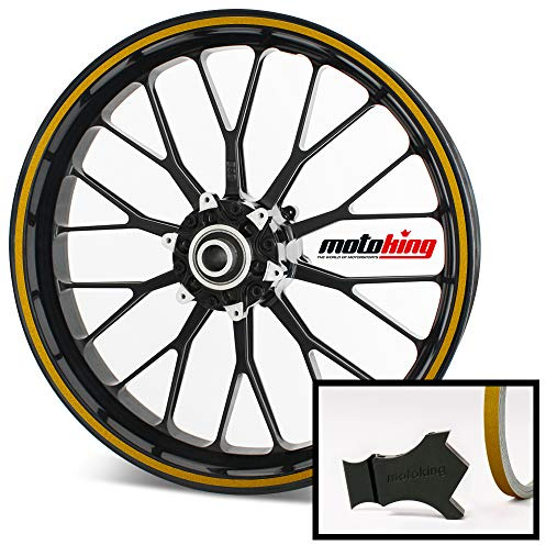 Motoking Felgenrandaufkleber mit Montagetool für Ihr Motorrad in GELB REFLEKTIEREND / 6 mm/für 10 bis 25