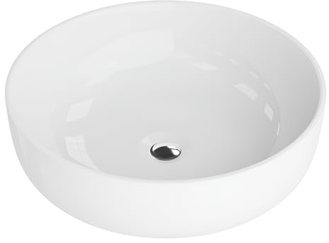 lavita Aufsatzwaschtisch Cordoba Aufsatzwaschbecken Rund Waschbecken Ohne Überlauf und Hahnloch Aus hochwertigem Porzellan Waschtisch modernes Badkeramik Waschplatz 41,5x41,5x13,5 cm Weiß Glanz