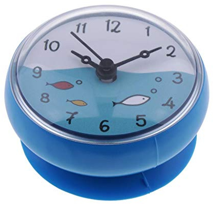 F Fityle Duschuhr Bad Clock Küchenuhr Wanduhr Badezimmer Saugnapf Uhr Spiegeluhr, Auswahl, Blau