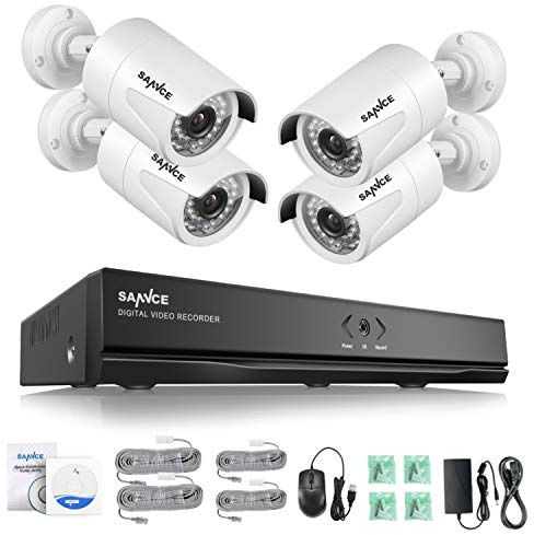 SANNCE 2MP POE DC 48V Kit de Seguridad 8ch NVR sin Disco Duro + 4 Cámaras de Vigilancia con LEDs Infrarrojos Inteligentes Sistema de Videovigilancia - sin HDD