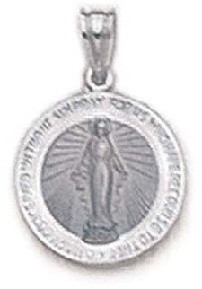 Halskette mit Anhänger aus 14 Karat Weißgold, wundertätiges Medaillon, Schmuck für Damen, One Size, Metall Weißgold Goldfarben Aus Metall Weißgold, Kein Edelstein