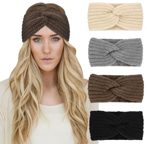 DRESHOW 4 Pezzi Fasce per Capelli Tessuto di Lana Turbante Fascia da Donna Invernale Accessori Cerchietti per Donna Ragazze