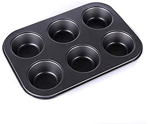 DIVCHI 6 Cup Muffin Pan Non Stick Baking Tray – BPA Free Cupcake Tin, Heavy Duty Muffin Tin for Baking, Dishwasher Safe Black Cupcake Baking Tray