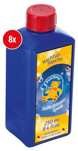PUSTEFIX Nachfüllflasche Mini I 8 x 250 ml Seifenblasenflüssigkeit I Bubbles Made in Germany I Seifenblasen für Hochzeit, Kindergeburtstag, Polterabend I Seifenblasen für Kinder & Erwachsene