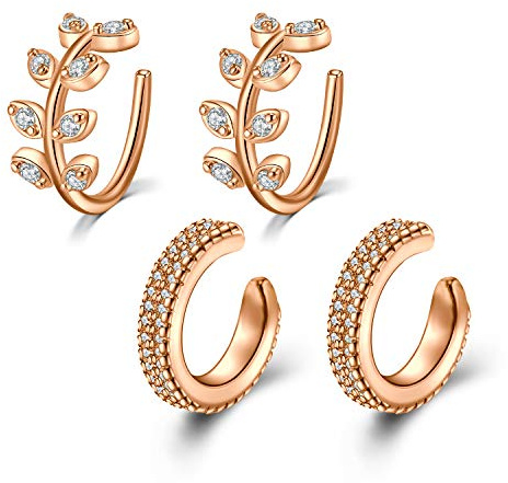 Mayhoop 4 Piezas Clip de Oreja Acero Inoxidable Oro Rosa sin Perforación Pendientes de Cartílago Falso Piercing Oreja Labbio Nariz para Hombres y Mujeres