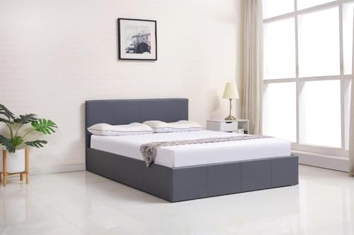 KOSY KOALA Storage Ottoman Bed - Grey Faux Leather Headboard Single Bed Frame with Side Opening Gas Lift - Modern Small Ottoman Bed Under Storage Frame - Grey, 3FT, Single