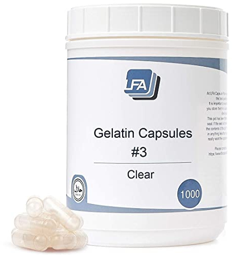 Empty Capsules Size 3 - Clear Gelatin - 1000 Count - Fits Capsule Filling Machine Tray - Joined Beef Gel Caps Easy Snap for DIY Powder Supplement Pills - Certified Halal