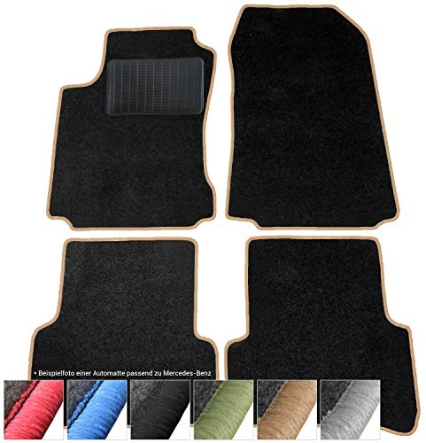 moto-MOLTICO Fußmatten Auto - Velours Autoteppiche | passend für Mercedes-Benz C-Klasse W201 (1982-1993) - 4-teiliges Set - Schwarze Automatten mit Beigen Ziernähten