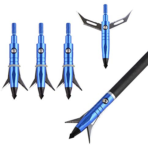 SHARROW 12 Stück Bogenschießen Pfeilspitzen Jagdspitzen 100 Grains Broadhead 2 Erweiterbare Klingen für Carbonpfeile Armbrust Pfeil und Bogen (Blau)