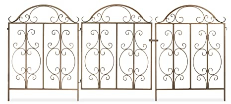 Relaxdays Gartentor, 3-teilig, Stahl, Gartenpforte Ornamente, Gartentür mit 2 Zaunelementen, HxB: 98,5 x 185 cm, Bronze