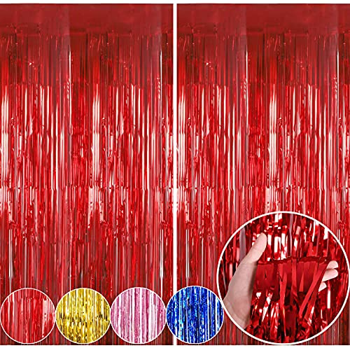 Lametta-Folien-Fransenvorhänge, 2 Packungen, metallische Luftschlangen, Hintergrund-Aluminiumfolie, Streifenvorhang, 1 x 2 m, Fotodekorationsset für Hochzeit, Geburtstag, Babyparty, Halloween,
