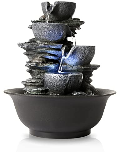 WICHEMI Indoor Water Fountain Tabletop Fountains Waterfall Fountain Indoor Water Feature Feng Shui Zen Meditation Cascading Desktop Fountains with LED Light for Home Office Indoor Decor (Style 15)