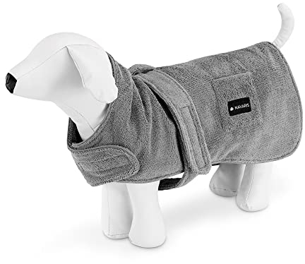 Navaris Hundebademantel Hundehandtuch - Handtuch für Hund mittelgroß - Träger verstellbar mit Klettverschluss - Hunde Bademantel weich bequem