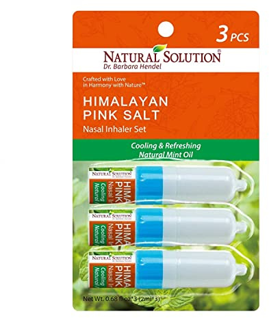 Natural Solution Nasal Inhaler, Infused with Pink Salt and Organic Mint Oil, Nose Cleaner, Cooling, Relaxing & Refreshing Aromatherapy Diffuser, 0.068oz | Pack of 3 (8206A-3PK)