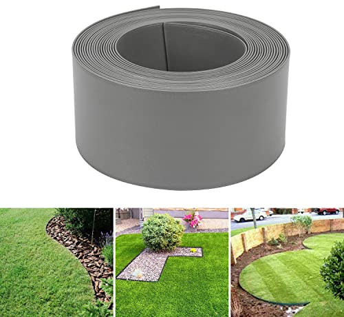 Randaco Rasenkante Mähkante Rasen Grau 25 m (125/2 mm) Gartenumrandung Beetumrandung Beeteinfassung Profilkante Pflasterstein Gartenwegen, aus 100% recyceltem Plastik