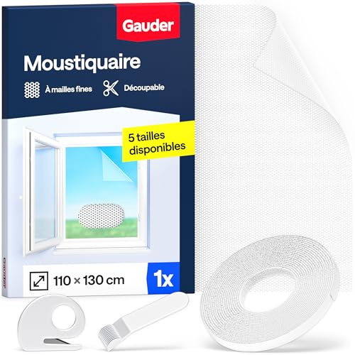 GAUDER Mosquiteras para ventanas, mosquitera ventana (110x130cm) | Red anti-insectos con cierre de gancho y bucle, malla autoadhesiva sin taladrar contra mosquitos, blanca