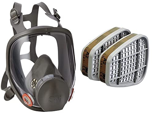 3M Silikon-Vollmaske, Größe M, 1 Stück, 6800M, EN-Sicherheit zertifiziert & 70071617933 Gas- und Kombi A2 Partikelfilter, 8 Stück