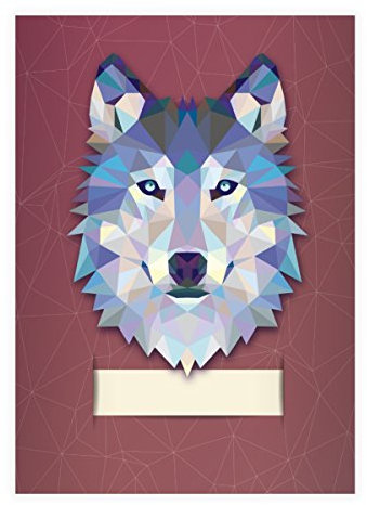 Kartenkaufrausch 8x Starke Wildtier DIN A4 Schulhefte, Rechenhefte mit polygonalem Wolf in rot Lineatur 29 (kariertes/rautiertes Heft)