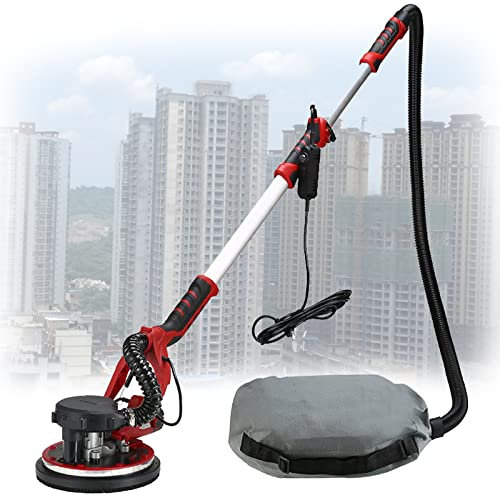 BEESOM Lijadora de Techo Electrica de Pared, Lijadora Pulidora Orbital 1250W, Lijadora Jirafa, Extensible y Plegable, Ø225 MM,800-1900RPM,con Iluminación LED de Doble Tira 360º,10sandpaper