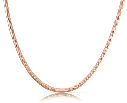 Made by Nami Halsketten Schlangen-Design 3mm • Minimalistische Schlangen-Kette mit starkem Karabiner-Verschluss • Choker Halskette Damen • Edelstahl Gliederkette • Geschenk für Sie (Rosé)