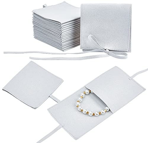NBEADS 20pz Sacchetti per Gioielli in Microfibra, 8x8cm Bracciali Collana Orecchini Confezione Borsa Papillon Sacchetti per Gioielli con Stringhe per La Conservazione Regali Caramelle Nuziali, Cardo