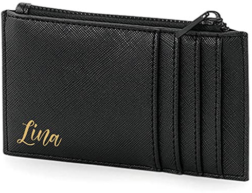 AWASG Personalisiertes Kartenetui mit Münzfach für Damen Herren | Kleine Geldbörse mit Kartenfach | Kartenhalter Portemonnaie für Sie Ihn mit Name schwarz/schwarz