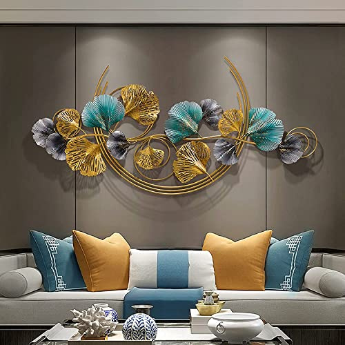 fikujap Luxus Modern Wanddekoration Wohnzimmer, Handgemachte 3D Wandbild''Ginkgo Leaf'' aus Metall, Large Hängende Wandschmuck für Schlafzimmer, Esszimmer, Wandverzierung, Deko-Objekt
