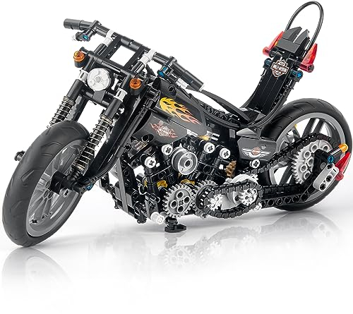 HIGH GODO Technik Motorrad Bausteine, 451 Teile Motorcycle Modellbausatz Klemmbausteine, Geschenk für Erwachsene oder Jungen 6 7 8 9 10 11 12+ Jahre