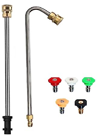 Outil de nettoyage de gouttière haute pression pour nettoyeur haute pression avec 5 embouts de buse, lance de lavage de toit sous le châssis compatible avec Karcher K2 K3 K4 K5 K6 K7 (laiton)
