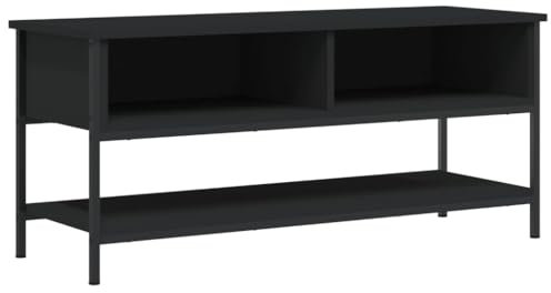 vidaXL Meuble TV, Armoire de Télévision avec 2 Compartiments et Étagère, Meuble Télé avec Pieds Salle de Séjour, Noir Bois d'Ingénierie