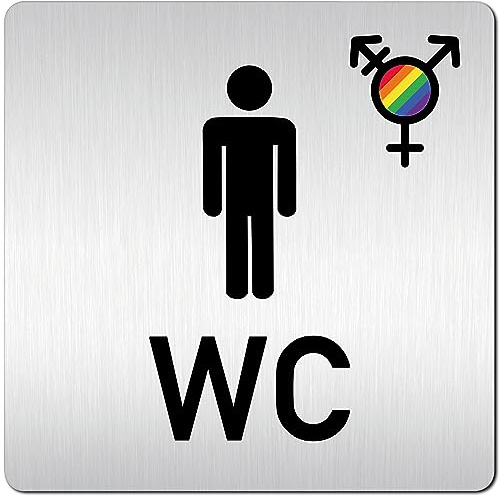 Türschilder24 XXL WC Schilder 125 x 125 mm Damen/Herren + Gender Transgender Divers Woke Symbol • Stabile Schilder aus 1,5 mm Aluminium (Herren WC + Divers/Transgender Regenbogen)