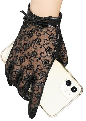 Wvapzxx Herbst- Und Winter-Damen-Spitzen-Schaffell-Touchscreen-Lederhandschuhe