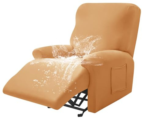 Highdi Stretchhusse für Relaxsessel Komplett Sesselschoner, Wasserdicht Stretch Relaxsessel Bezüge - Einfarbig Elastisch Sesselbezug für Fernsehsessel Liege Sessel (Kamel,1 Sitzer)