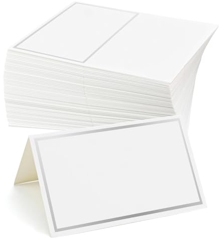 Bekecidi 100 Tarjetas de Lugar, Color Blanco con Borde Dorado y Plateado, Tarjeta de Nombre de Mesa, Tarjeta de Asiento de Invitados para Mesa, Bodas, Cenas de Fiesta(Silver)