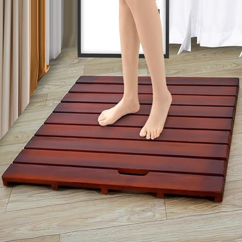 Tapis de Bain en Bois Rectangulaire Antidérapant,Tapis de Bain en Bambou Huile de Cire de Bois,Caillebotis de Douche Imperméable,Tapis de Douche de Balcon Salle de Bain Cuisine (40x70cm/16x28in)