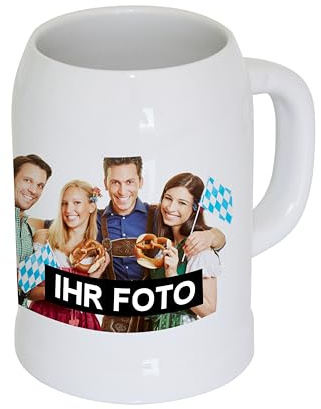 Eurofoto Bierkrug mit Bild und Text personalisiert | 500ml | für Linkshänder | Bier-Humpen mit Wunsch-Motiv und Wunsch-Text individuell gestalten