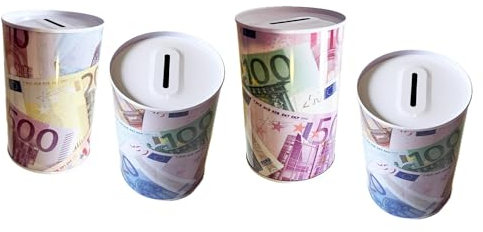 jameitop® $ 4er Set Euro SPARDOSE 12 cm Blech Nicht zu öffnen Dose Sparen Blechdose Euroscheine 10 20 50 100 200 500 €