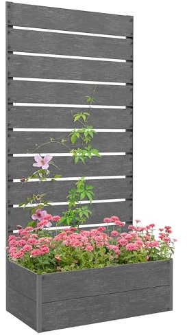 Outsunny Garden Planter with Trellis for Climbing Plants, Vines, Flowers, Freestanding Raised Bed for Garden, Outdoor, Patio, Planter Box with Drainage Gap, 72x38x150cm, Dark Grey