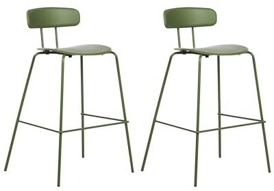 Beliani Barstuhl 2er Set Kunststoff/Metall grün mit Lehne Fußstützen modern Sibley