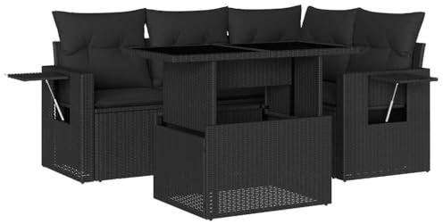 vidaXL Loungegrupp för trädgården med dynor 5 delar svart konstrotting