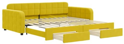 ZQQLVOO Bed Frame Lattenrost Palettenbett Bodenbett Tagesbett Ausziehbar mit Schubladen Gelb 100x200 cm Samt
