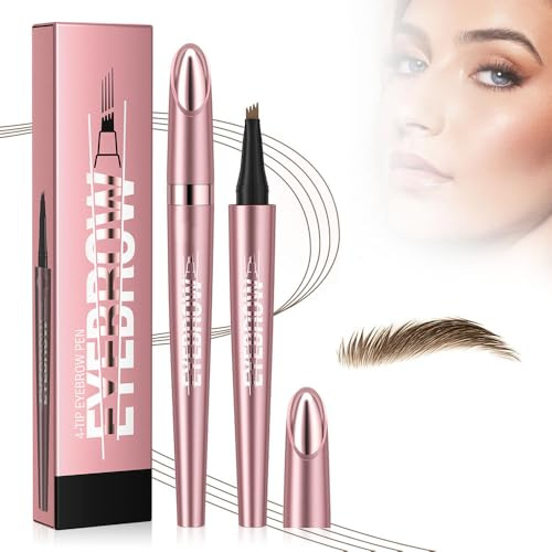 3D Magischer Mikro Augenbrauenstift, 2024 Neu Wasserdichter Augenbrauenstift mit 4 Gabelspitze Applikator, Wasserfester Eyebrow Pencil Erzeugt Mühelos Natürlich Aussehende Brauen (1#-Hellbraun)