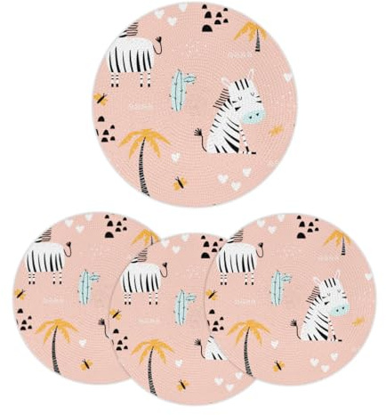 Zebra Cactus Round Braided Placemats Set of 4 Washable 12.6 Inch Round Table Mats Woven Heat Resistant Round Place Mats for Kitchen Dining Table