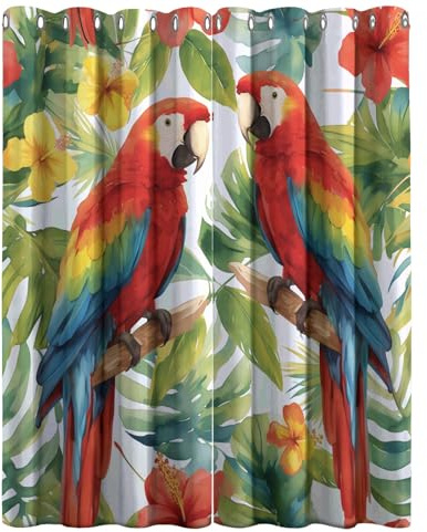 CozyRest Blickdichte Gardinen Tropische Pflanzen und Papageien Verdunkelungsvorhang - Lichtundurchlässige Vorhang mit Ösen für Schlafzimmer Geräuschreduzierung 214 x 91.5 cm, 2er Set