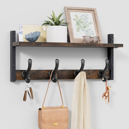 Tatub 20 Rustic Coat Rack Wall Mount with Shelf, Wall Hooks with Shelf, Heavy Duty Entryway Organizer Hangers for Hanging, Hat, Bag, Jacket for Bathroom, Living Room, Bedroom, Rustic Brown