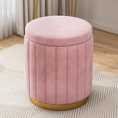 USMCPQVXN Pouf Contenitore Rotondo con Gambe in Metallo, Sgabello Basso per Camera da Letto, Soggiorno, Beige/Rosa
