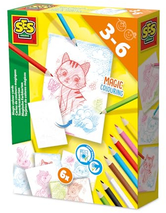 SES Creative 14051 Zauberkratzkarten - Kratzkunst für Kinder mit Buntstiften - Malbuch - 6 Ausmalseiten - Kratzblock - Für Kinder Ab 3 Jahren