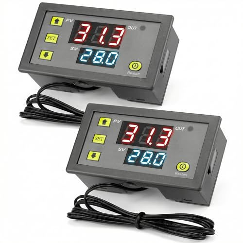 QWORK® 2 Stk W3230 12 V 20 A digitaler Thermostat-Temperaturregler, -50 °C bis 110 °C Bereich, mit 0.1 °C Genauigkeit und 1 m Sensorkabel