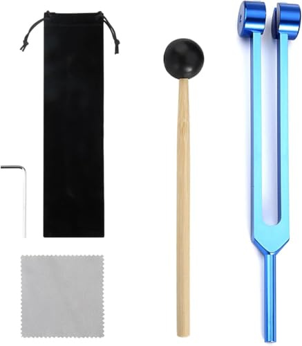 128 Hz Tuning Forks for Healing with Silicone Hammer, Aluminum Alloy Tuning Fork Instrument for Pain Relief, Sound Healing, Chakra Balancing and Meditation, for Voice Healer Music Yoga Teacher (Blue)