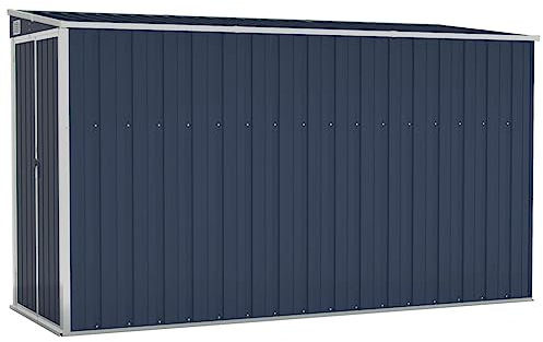 KOIECETA Anbauschuppen Wand Geräteschuppen Gartenhaus Gerätehaus Gartenschrank Gartenschuppen Fahrradhaus Schuppen Anthrazit 118x288x178 cm Verzinkter Stahl